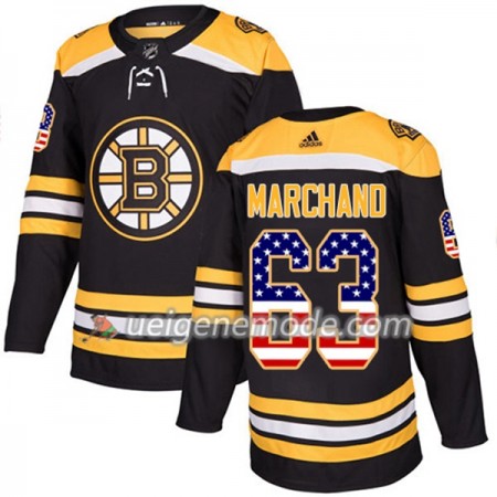 Herren Eishockey Boston Bruins Trikot Brad Marchand 63 Adidas 2017-2018 Schwarz USA Flag Fashion Authentic